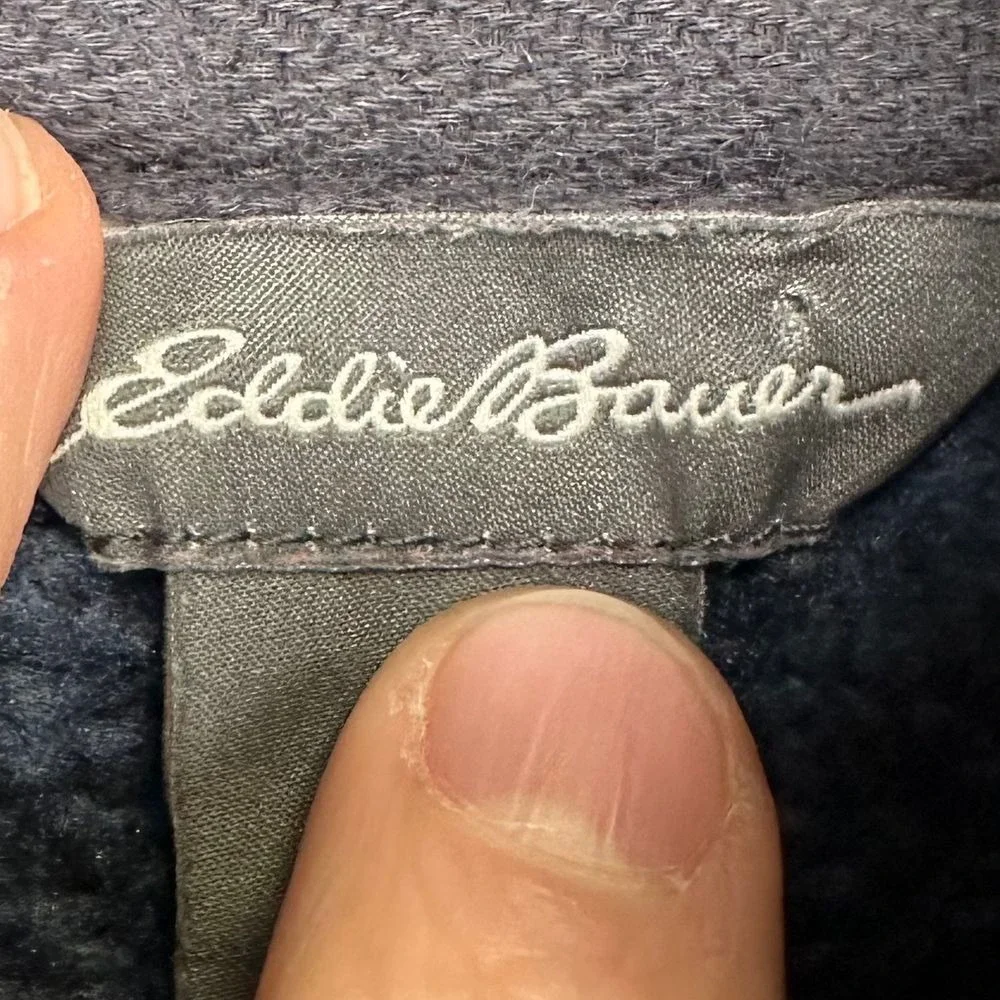 Eddie Bauer Sweater Mens Small Pullover Fleece Blue Snap Button EUC